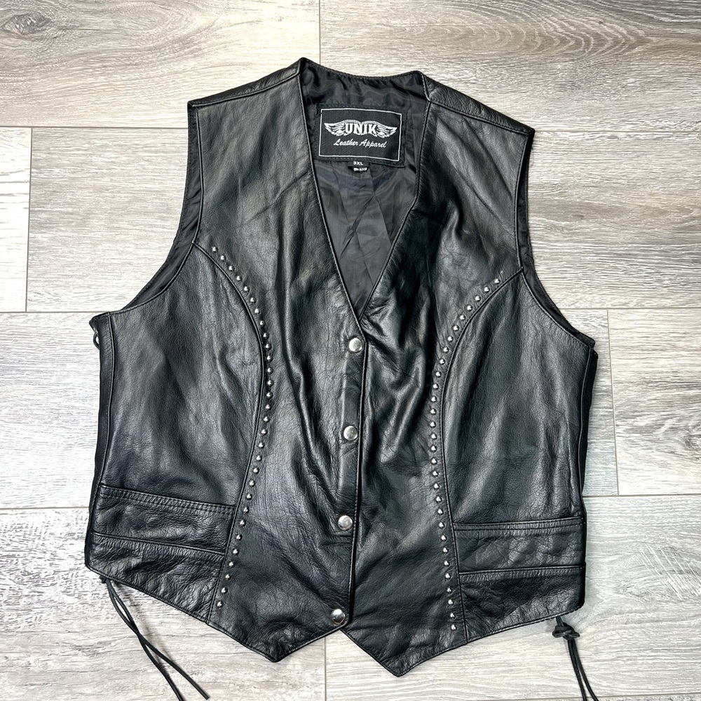 Unik Black Leather Lace up sides Vest